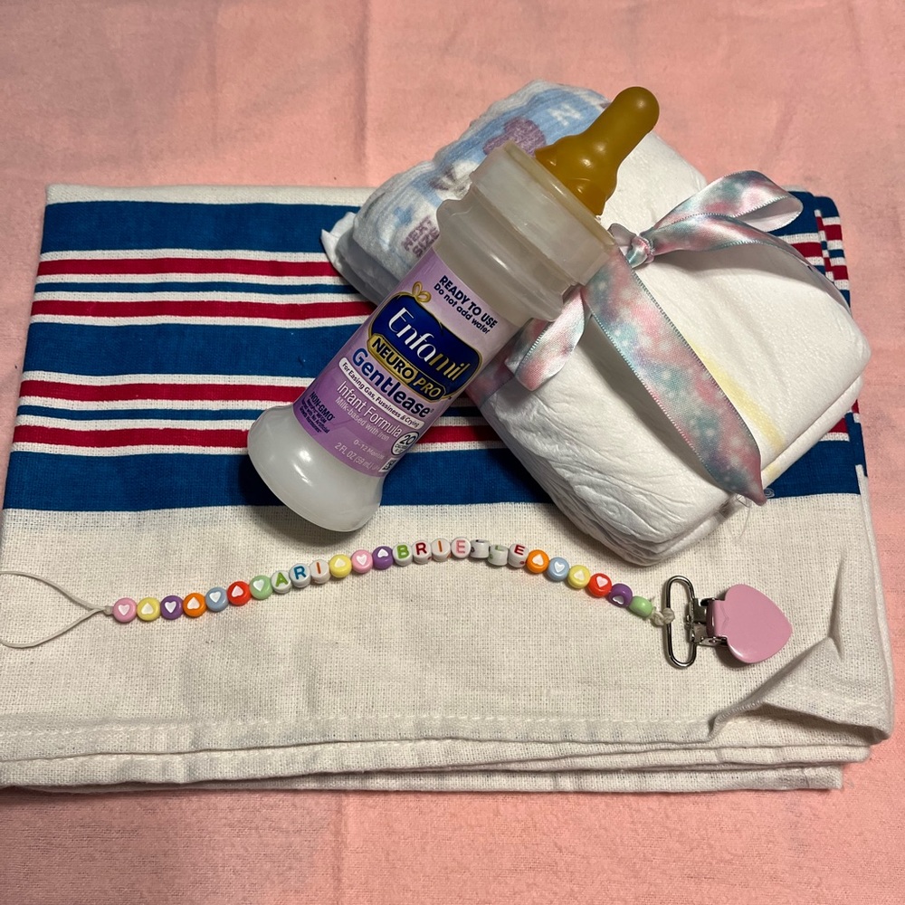 Reborn Welcome Home Kit-blanket, faux formula, diapers, & pacifier holder